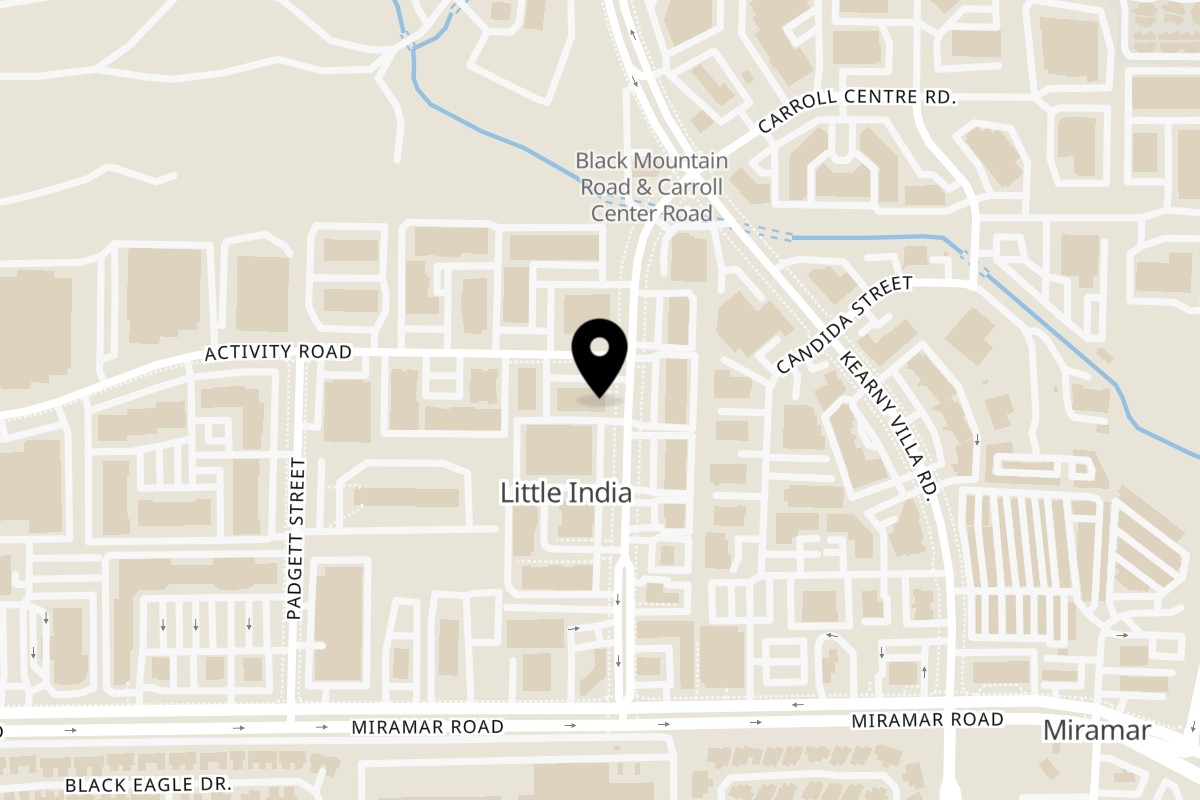 Map showing the location of California Thai Cafe on 9550 Black Mountain Rd Ste A in San Diego